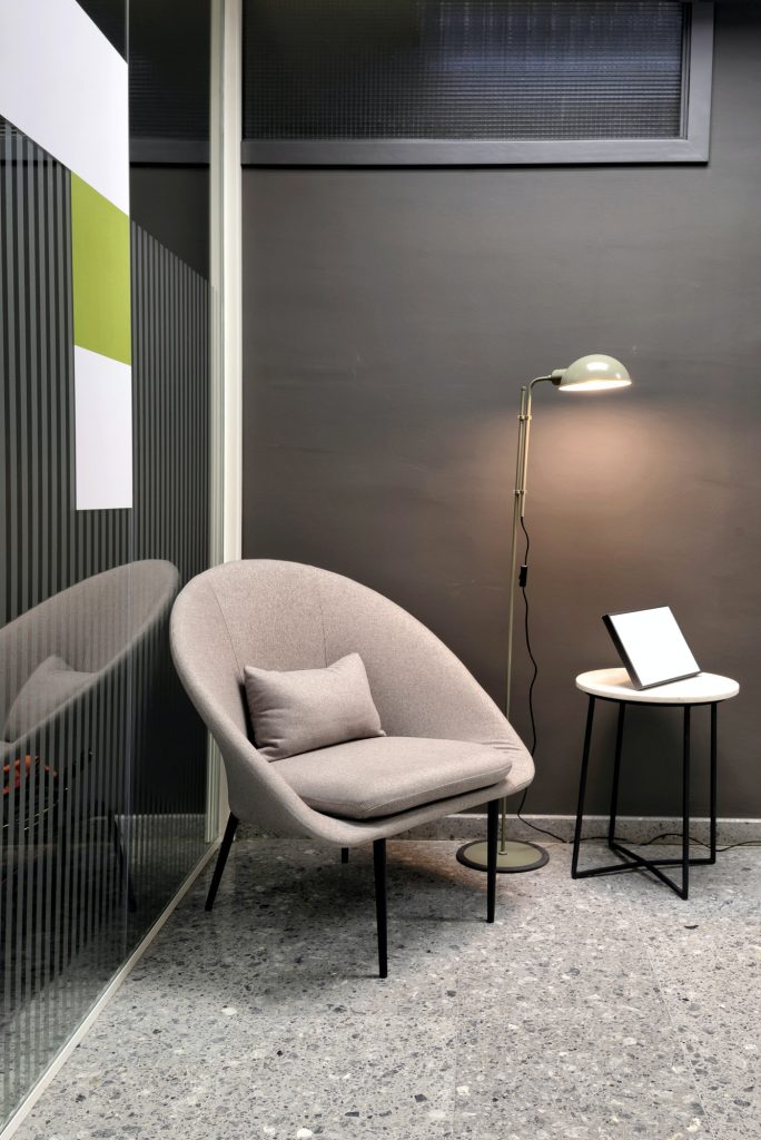 comfortable armchair in office with modern interior design.