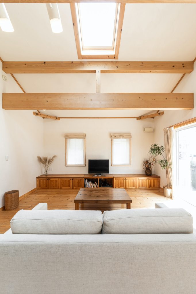 Living room in a house designed with wood
