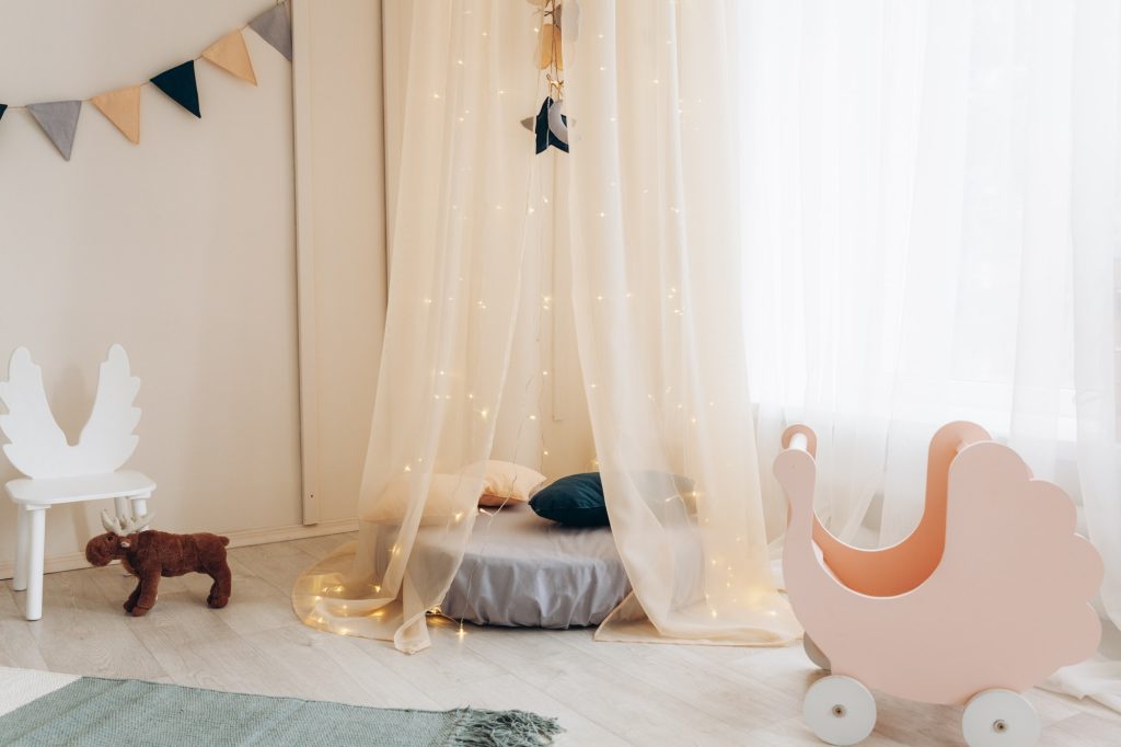 children's room interior. baby room design. room with wigwam