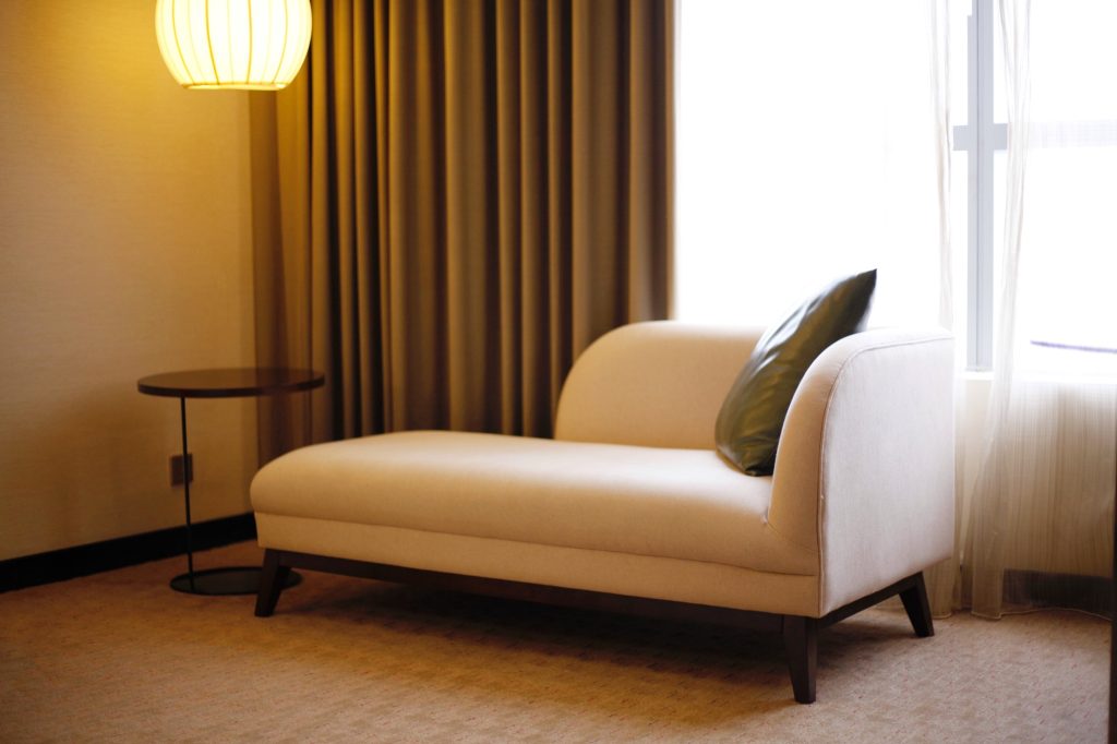 Relaxing space with lamp and small table